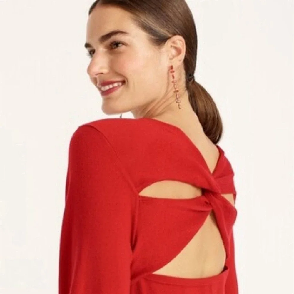 J.Crew Women's Merino Wool Red Twist Back Sweater Dress‎ Knee Length XL